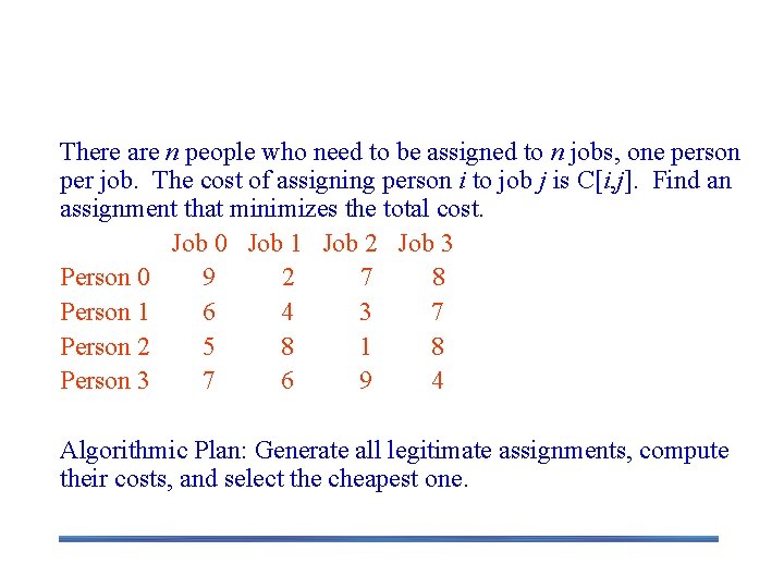 Example 3: The Assignment Problem There are n people who need to be assigned