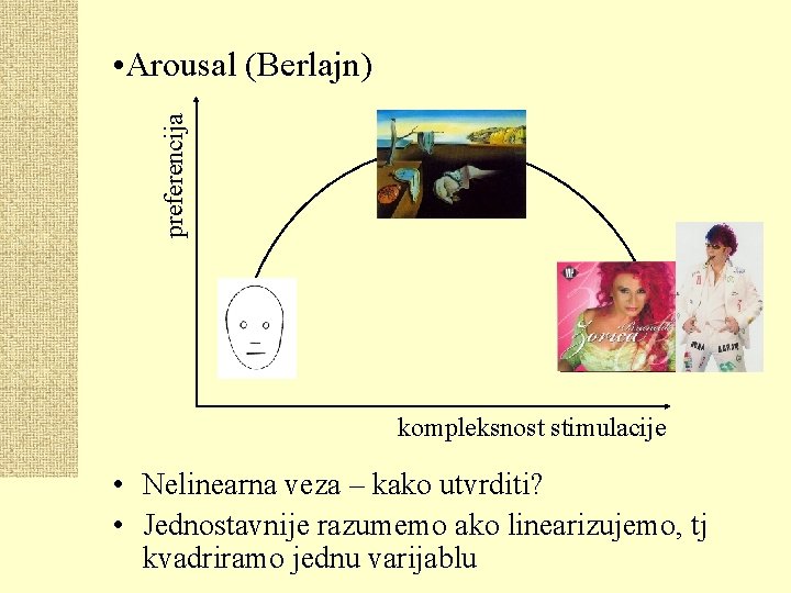 preferencija • Arousal (Berlajn) kompleksnost stimulacije • Nelinearna veza – kako utvrditi? • Jednostavnije