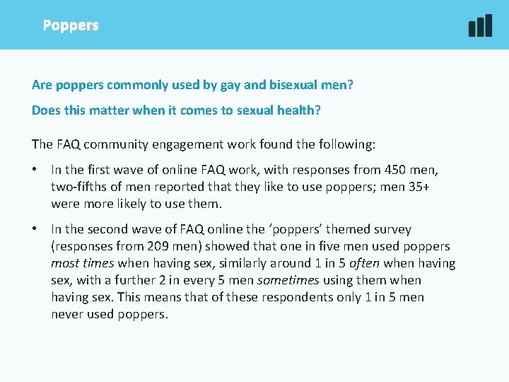 Poppers Are poppers commonly used by gay and bisexual men? Does this matter when