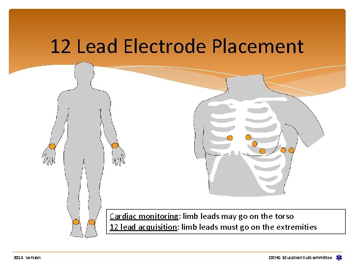 12 Lead Electrode Placement Cardiac monitoring: limb leads may go on the torso 12 12 Lead Electrode Placement Cardiac monitoring: limb leads may go on the torso 12