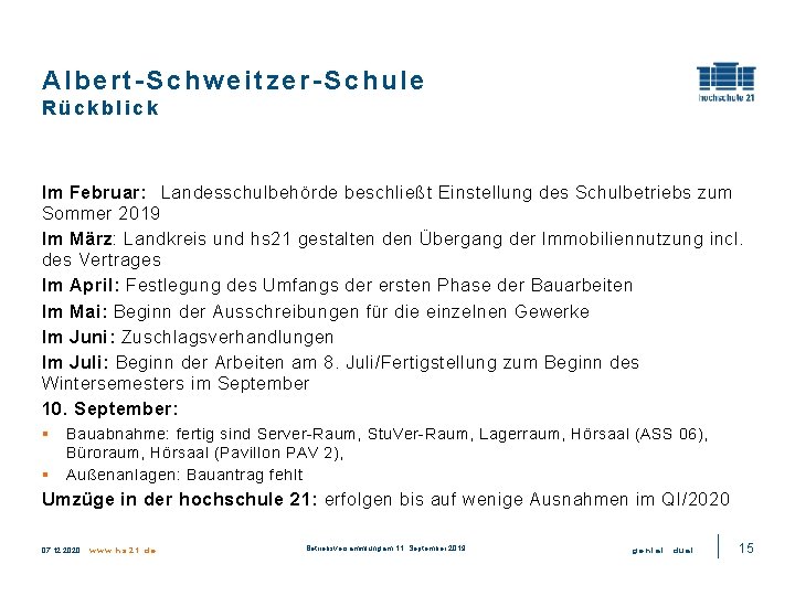 Albert-Schweitzer-Schule Rückblick Im Februar: Landesschulbehörde beschließt Einstellung des Schulbetriebs zum Sommer 2019 Im März: