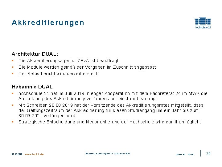 Akkreditierungen Architektur DUAL: § § § Die Akkreditierungsagentur ZEv. A ist beauftragt Die Module