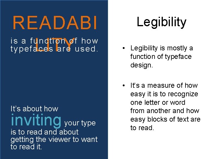 READABI is a function of how t y p e f a. LITY ces