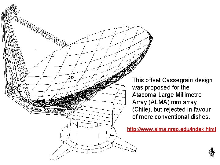 This offset Cassegrain design was proposed for the Atacoma Large Millimetre Array (ALMA) mm