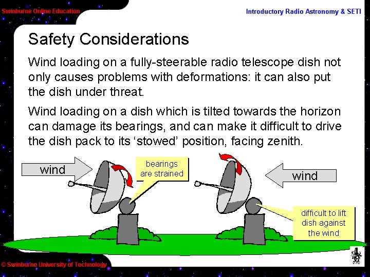 Safety Considerations Wind loading on a fully-steerable radio telescope dish not only causes problems