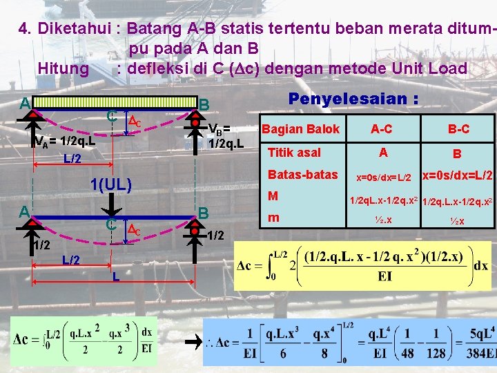 4. Diketahui : Batang A-B statis tertentu beban merata ditumpu pada A dan B