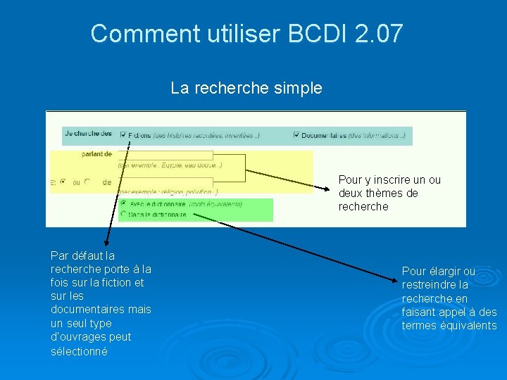 Comment utiliser BCDI 2. 07 La recherche simple Pour y inscrire un ou deux