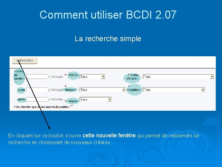 Comment utiliser BCDI 2. 07 La recherche simple Pour y inscrire un ou deux