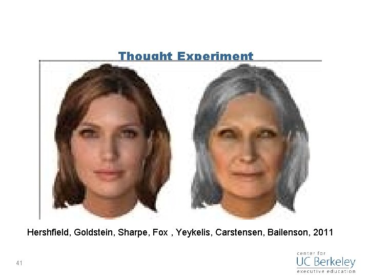 Thought Experiment Hershfield, Goldstein, Sharpe, Fox , Yeykelis, Carstensen, Bailenson, 2011 41 