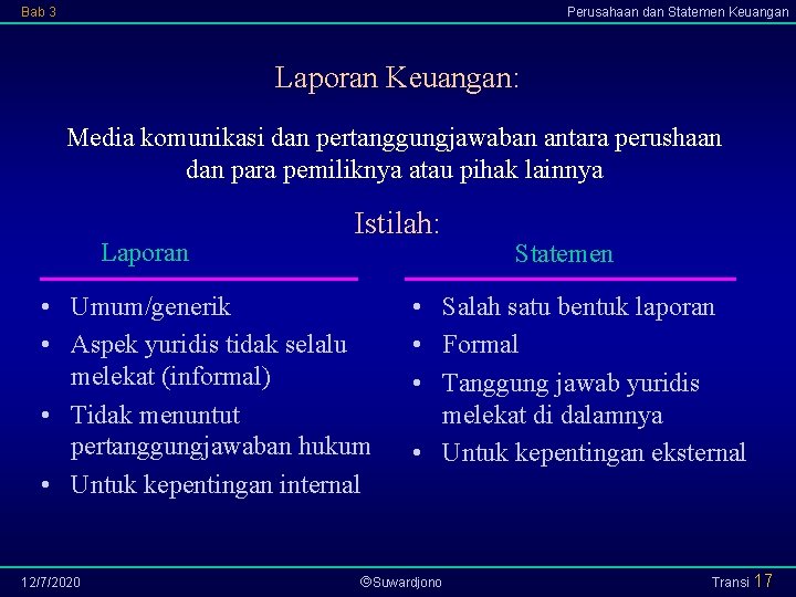 Bab 3 Perusahaan dan Statemen Keuangan Laporan Keuangan: Media komunikasi dan pertanggungjawaban antara perushaan