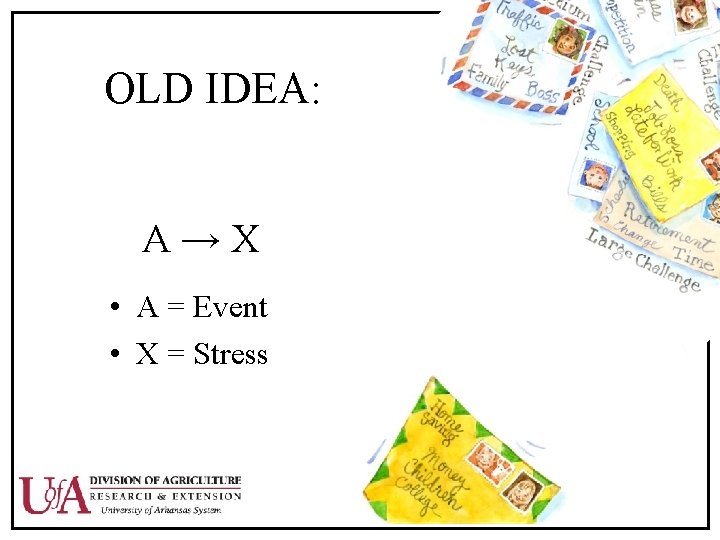 OLD IDEA: A→X • A = Event • X = Stress 