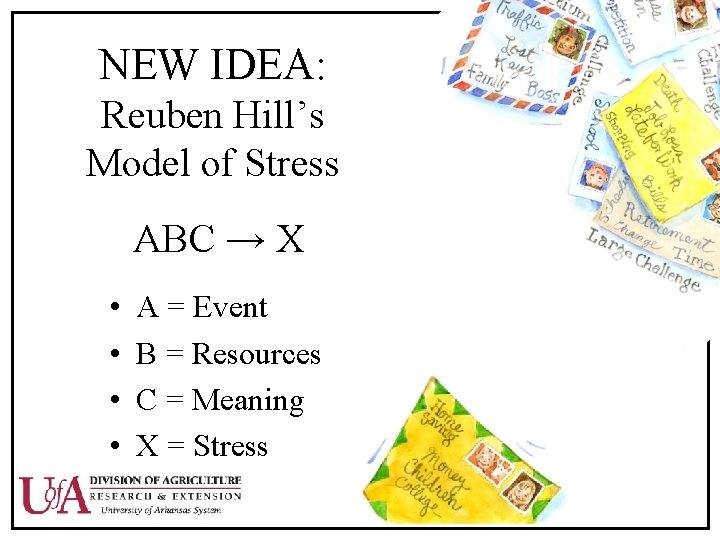 NEW IDEA: Reuben Hill’s Model of Stress ABC → X • • A =