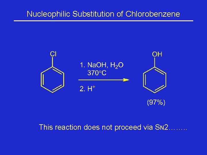 Nucleophilic Substitution of Chlorobenzene This reaction does not proceed via SN 2……. . 