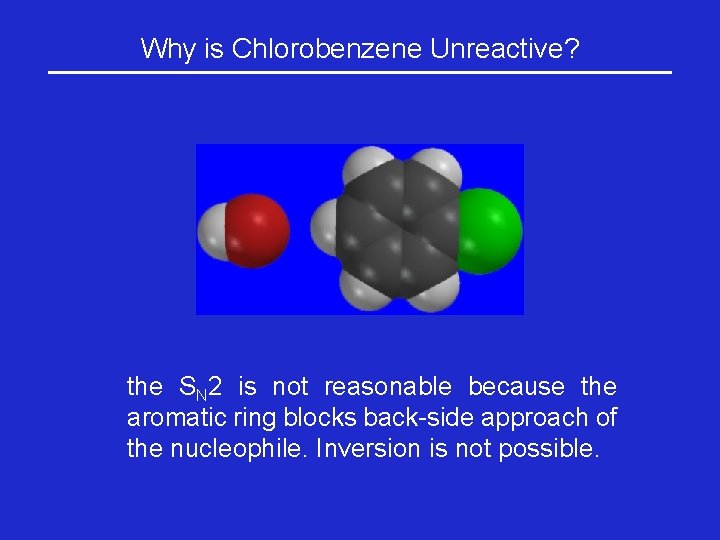 Why is Chlorobenzene Unreactive? the SN 2 is not reasonable because the aromatic ring
