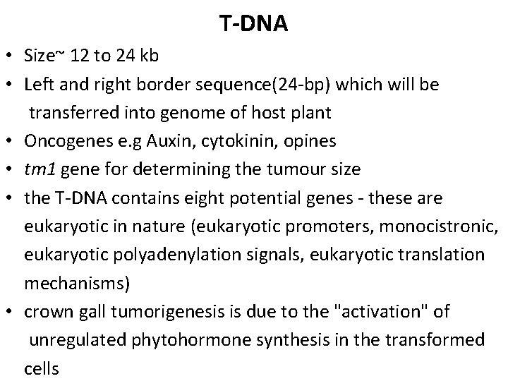 T-DNA • Size~ 12 to 24 kb • Left and right border sequence(24 -bp)