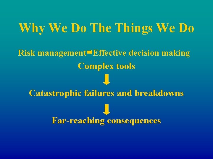Why We Do The Things We Do Risk management Effective decision making Complex tools