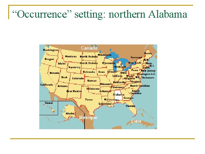 “Occurrence” setting: northern Alabama 
