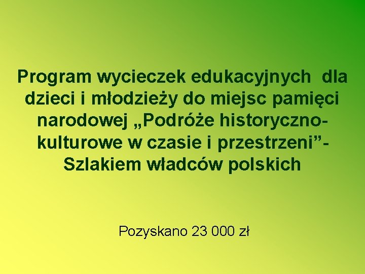 Program wycieczek edukacyjnych dla dzieci i młodzieży do miejsc pamięci narodowej „Podróże historycznokulturowe w