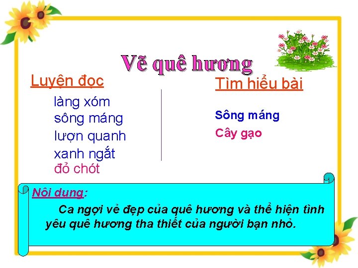 Luyện đọc Vẽ quê hương làng xóm sông máng lượn quanh xanh ngắt đỏ