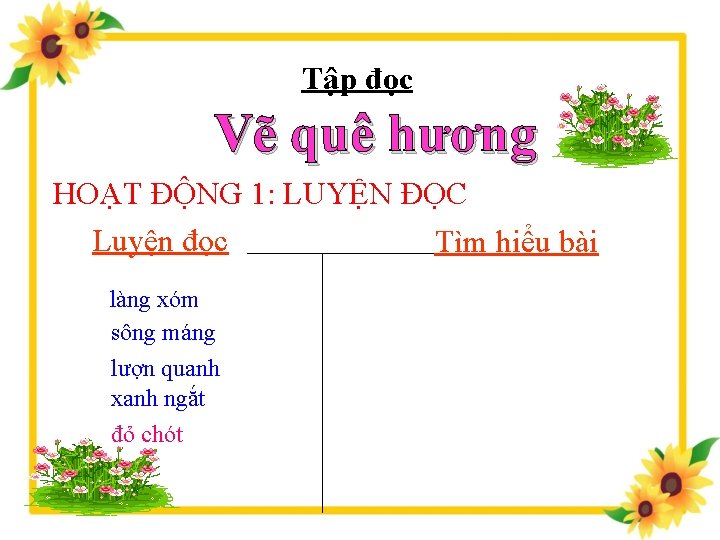 Tập đọc Vẽ quê hương HOẠT ĐỘNG 1: LUYỆN ĐỌC Luyện đọc Tìm hiểu