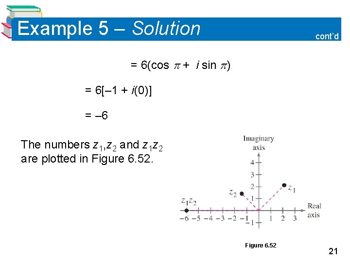 Example 5 – Solution cont’d = 6(cos + i sin ) = 6[– 1