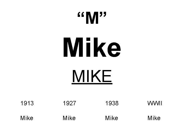 “M” Mike MIKE 1913 1927 1938 WWII Mike 