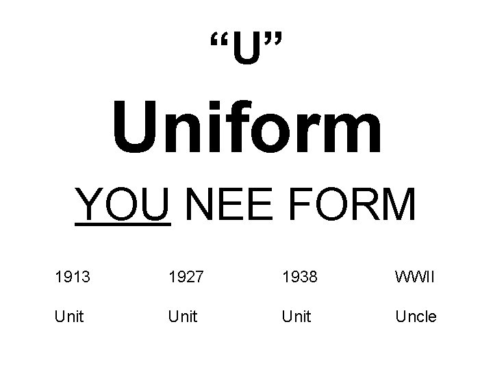 “U” Uniform YOU NEE FORM 1913 1927 1938 WWII Unit Uncle 