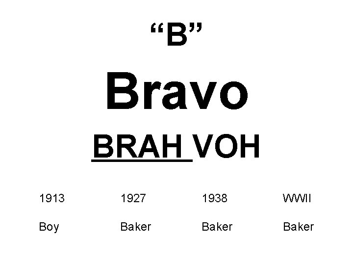 “B” Bravo BRAH VOH 1913 1927 1938 WWII Boy Baker 