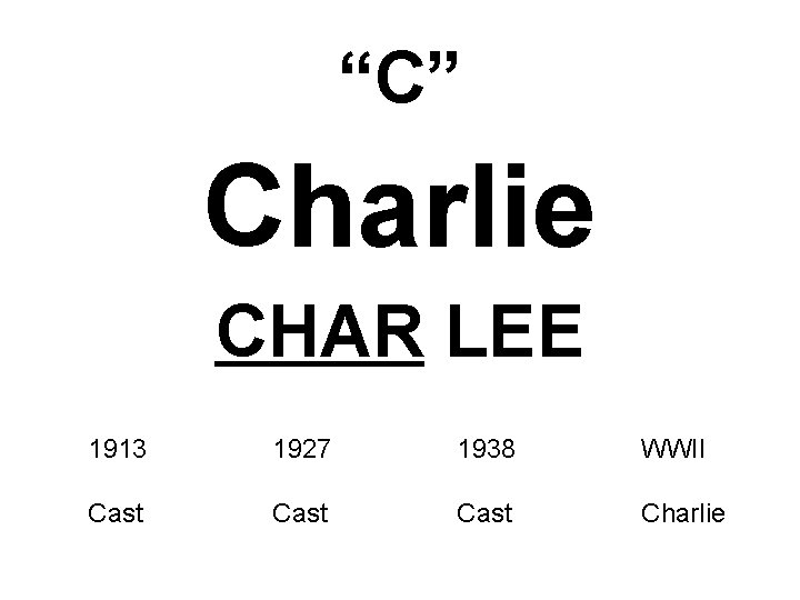 “C” Charlie CHAR LEE 1913 1927 1938 WWII Cast Charlie 