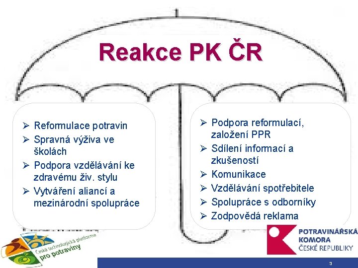 Reakce PK ČR Ø Reformulace potravin Ø Spravná výživa ve školách Ø Podpora vzdělávání