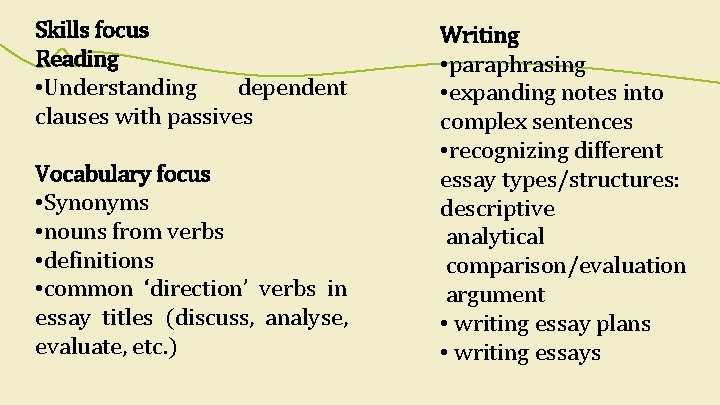 Skills focus Reading • Understanding dependent clauses with passives Vocabulary focus • Synonyms •