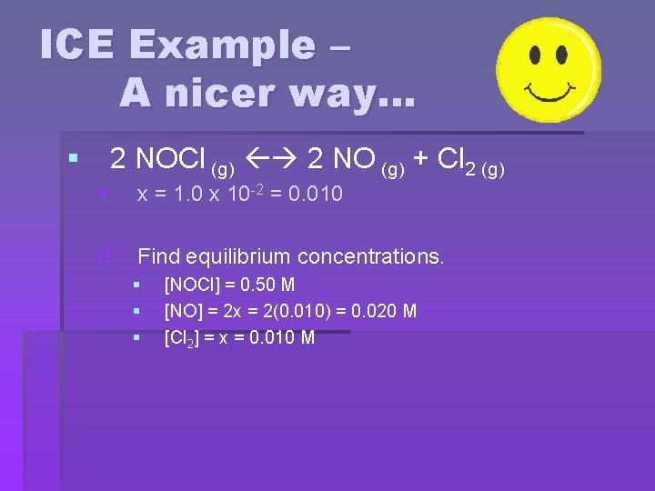 ICE Example – A nicer way… § 2 NOCl (g) 2 NO (g) +