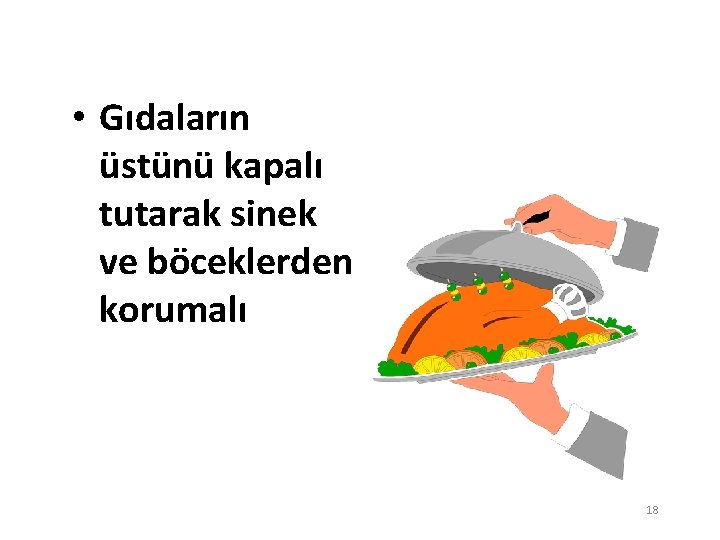  • Gıdaların üstünü kapalı tutarak sinek ve böceklerden korumalı 18 