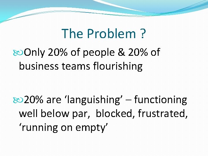 The Problem ? Only 20% of people & 20% of business teams flourishing 20%