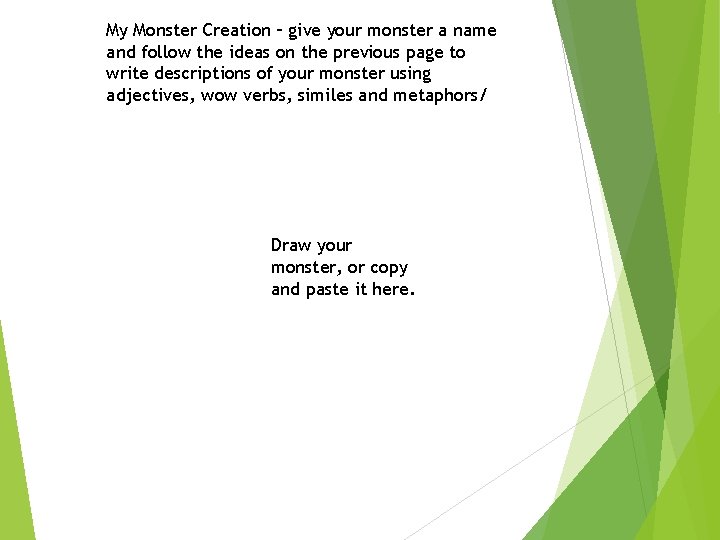 My Monster Creation – give your monster a name and follow the ideas on