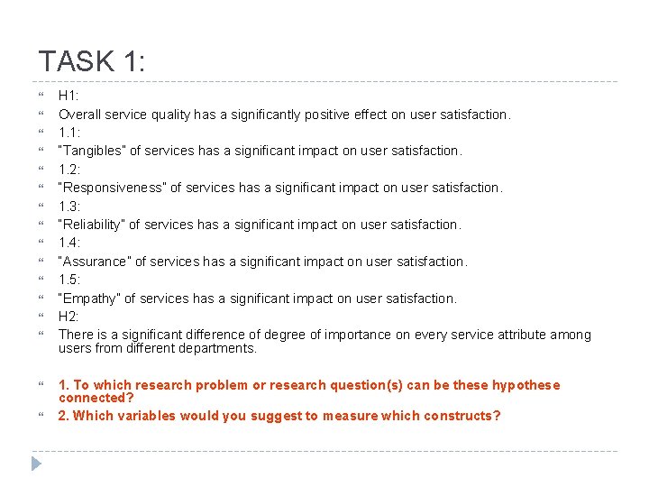 TASK 1: H 1: Overall service quality has a significantly positive effect on user