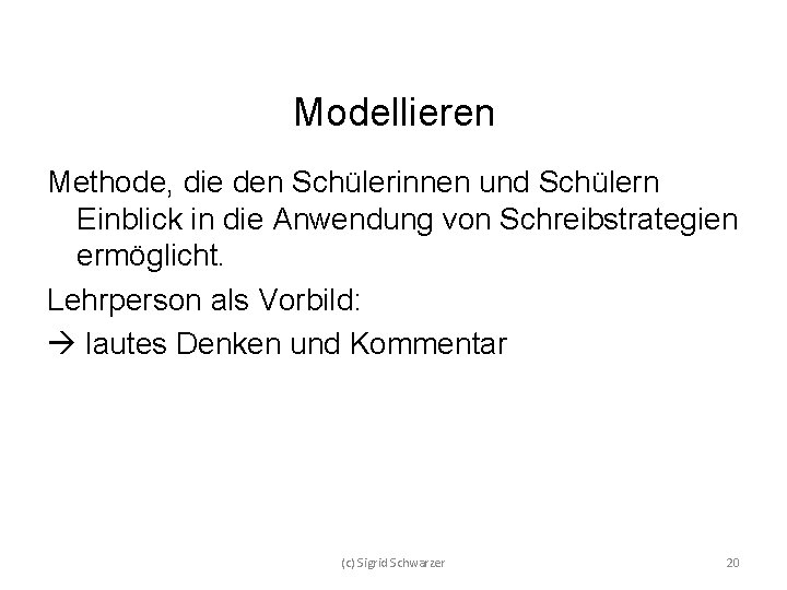 Modellieren Methode, die den Schülerinnen und Schülern Einblick in die Anwendung von Schreibstrategien ermöglicht.