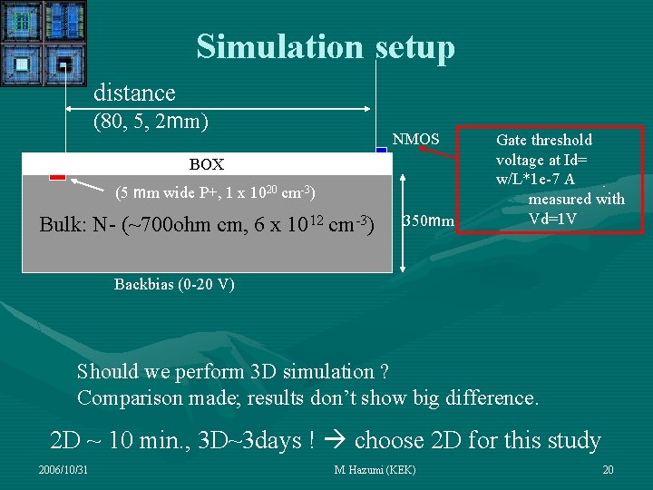 Simulation setup distance (80, 5, 2 mm) NMOS BOX (5 mm wide P+, 1 Simulation setup distance (80, 5, 2 mm) NMOS BOX (5 mm wide P+, 1