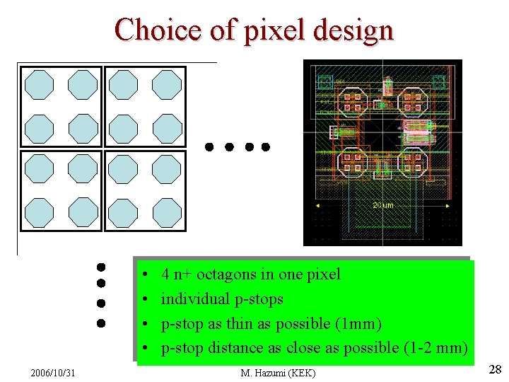 Choice of pixel design • • 2006/10/31 4 n+ octagons in one pixel individual Choice of pixel design • • 2006/10/31 4 n+ octagons in one pixel individual