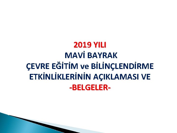 2019 YILI MAVİ BAYRAK ÇEVRE EĞİTİM ve BİLİNÇLENDİRME ETKİNLİKLERİNİN AÇIKLAMASI VE -BELGELER- 