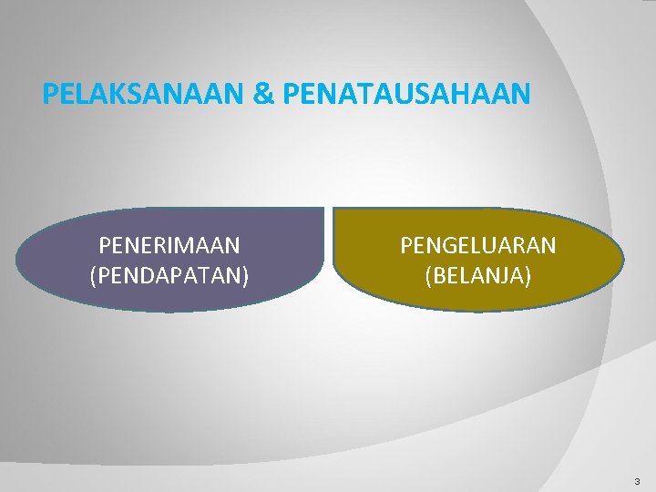 PELAKSANAAN & PENATAUSAHAAN PENERIMAAN (PENDAPATAN) PENGELUARAN (BELANJA) 3 