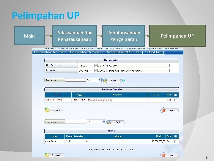 Pelimpahan UP Main Pelaksanaan dan Penatausahaan Pengeluaran Pelimpahan UP 31 