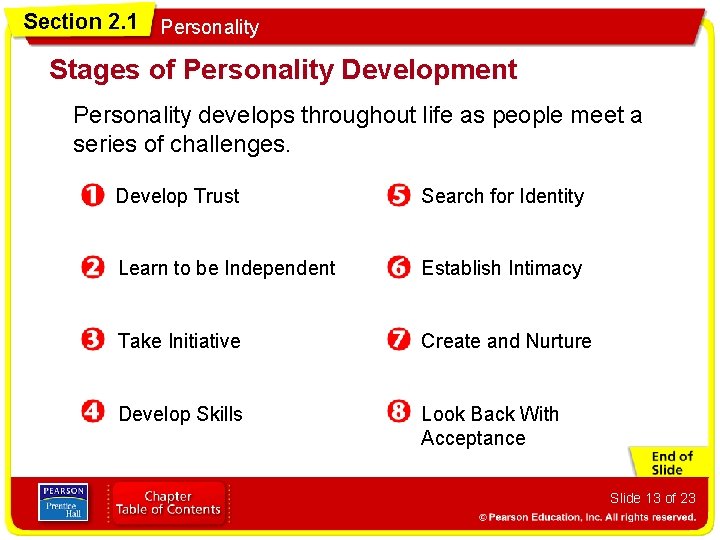 Section 2. 1 Personality Stages of Personality Development Personality develops throughout life as people