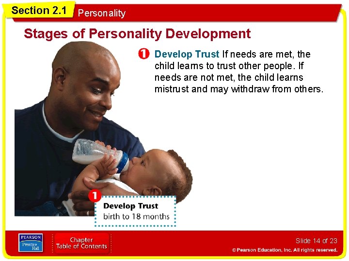 Section 2. 1 Personality Stages of Personality Development Develop Trust If needs are met,