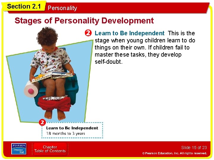 Section 2. 1 Personality Stages of Personality Development Learn to Be Independent This is