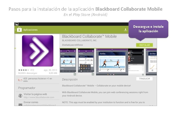 Pasos para la instalación de la aplicación Blackboard Collaborate Mobile En el Play Store