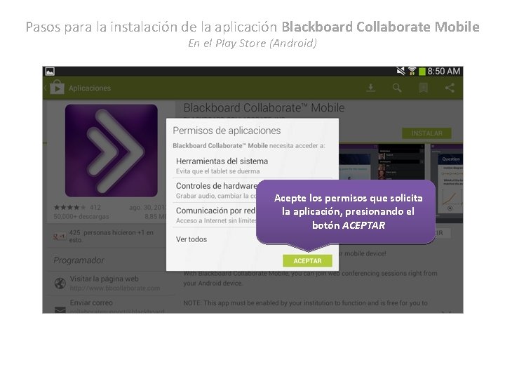 Pasos para la instalación de la aplicación Blackboard Collaborate Mobile En el Play Store