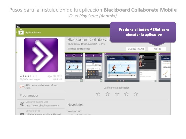 Pasos para la instalación de la aplicación Blackboard Collaborate Mobile En el Play Store