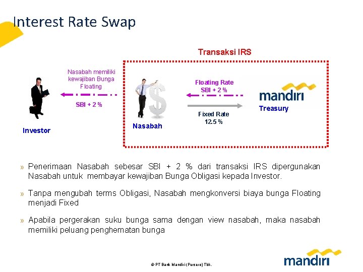 Interest Rate Swap Transaksi IRS Nasabah memiliki kewajiban Bunga Floating Rate SBI + 2