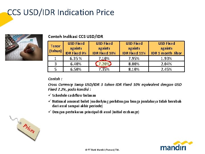 CCS USD/IDR Indication Price Contoh Indikasi CCS USD/IDR Tenor (tahun) 1 3 5 USD